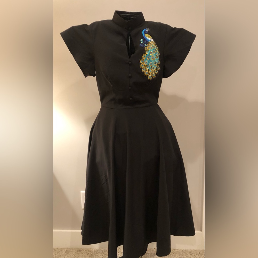 Retro 1950’s Black Peacock Dress